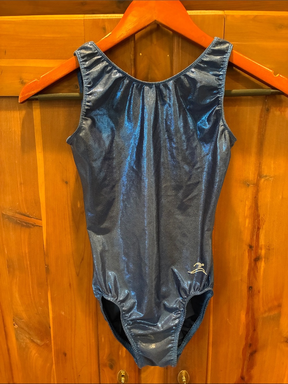 Shimmer Metallic Blue Women's Sleeveless Leotard